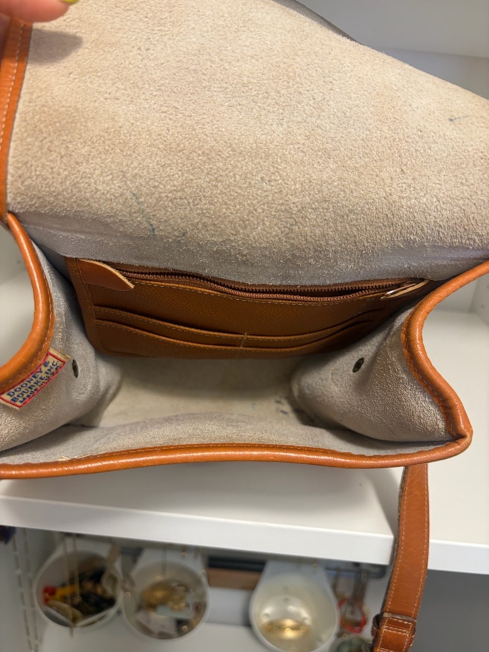 Dooney & Bourke White and Tan Leather Pebbled Crossbody - Picture 4 of 7